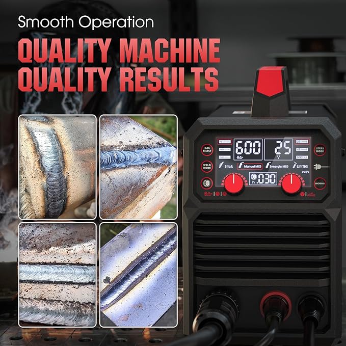 YESWELDER 140A MIG Welder, 110V/220V Dual Voltage, 4 in 1 Gas MIG/Flux Core MIG/Lift TIG/Stick Multiprocess Large LED Digital Display MIG Welding Machine