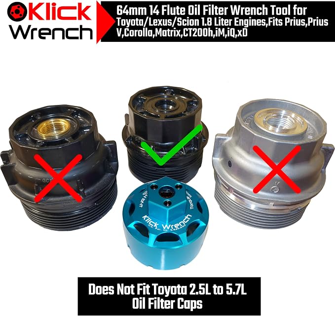 68mm 67mm 66mm 65mm 64mm 14 Flute 2 Stage Heavy Duty Torque Limiting Oil Filter Wrench Blue 6061-T6 Billet Aluminium
