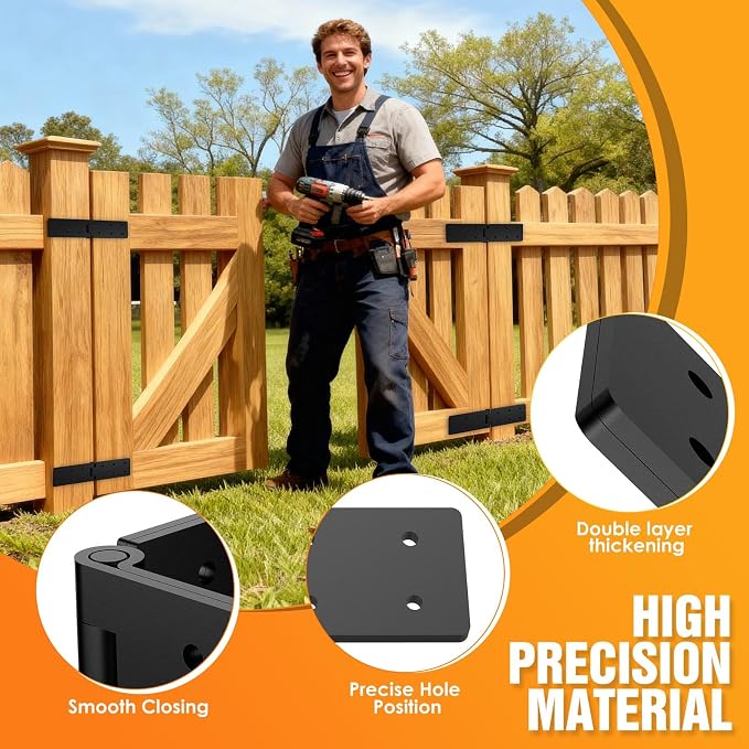 Heavy Duty Hinges 270 Degree Folding Hinge for Bifold Doors, Double-Layer Black Iron Outdoor Gate Hinge 6PCS