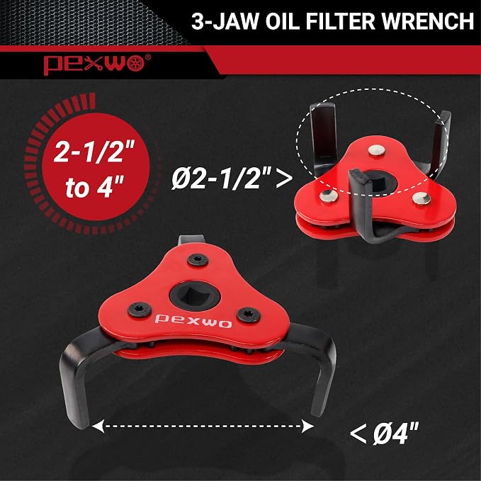 2-Piece 3-Jaw Adjustable Oil Filter Wrench Set - Universal Fit for 2-1/2" to 5-1/2" Filters, 3/8" and 1/2" Both Drive