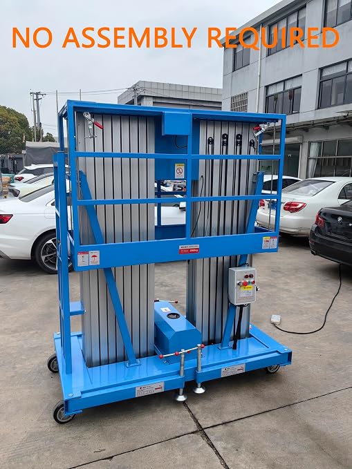 Electric Hydraulic Man Lift Aluminum Alloy Mobile Scaffolding Platform, 26.5ft Max Lifting Height, 450lbs/200kg Rated Load for Warehouse, Construction & Maintenance (Double Support, 26.5ft/8m)