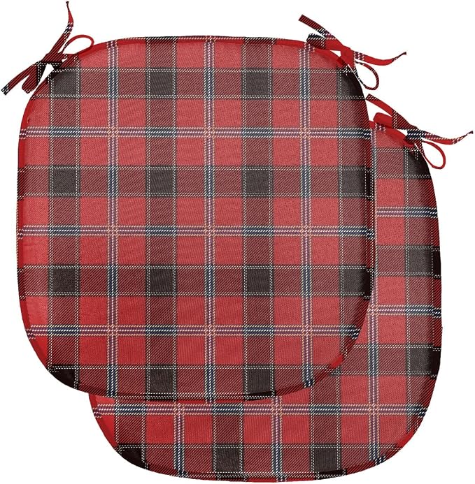 Lunarable Buffalo Plaid Chair Seating Cushion Set of 2, Arrangement with Lumberjack Themes Geometric Concept Pattern Print, Anti-Slip Seat Padding for Kitchen & Patio, 16"x16", Vermilion and Grey