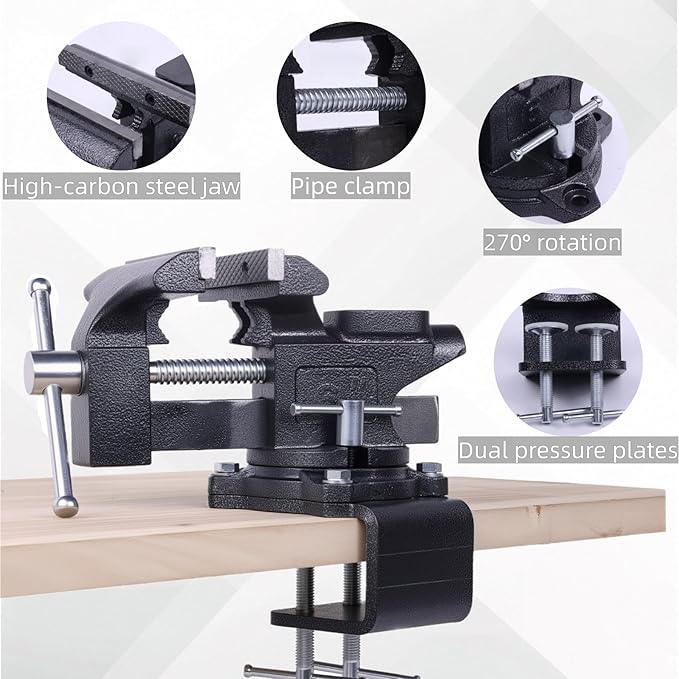 Bench Vise, 6" Jaw Width, Table Vise For Workbench,2-in-1 Multi-Purpose Heavy Duty Bench Vice With Two Multifunctional Jaws, 270° Swivel Base Home Vise for Woodworking, Welding and DIY