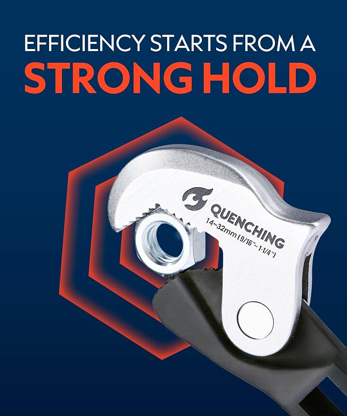 QUENCHING Crowfoot Wrench Set, Self-Adjusting 3-Piece Kit for Automotive Repair, Fits 1/4", 3/8", 1/2" Drives, 5–32mm Range, Spring-Loaded Grip for Tight Access Bolts, Fuel Lines & Brake Line Work