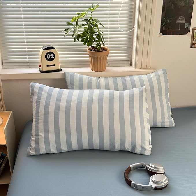 Sedefen Striped Duvet Cover Queen Size, 3 Pieces Grey White Stripe Bedding Set Kids Boys Girls, Retro Geometry Stripes Patterned Soft Microfiber Duvet Cover Set