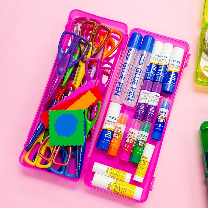 BAZIC PRODUCTS Bright Color Ruler-Length Utility Box, 13 3/8 x 5 3/8 x 2 1/2 in, for School Office Supplies, Set of 4