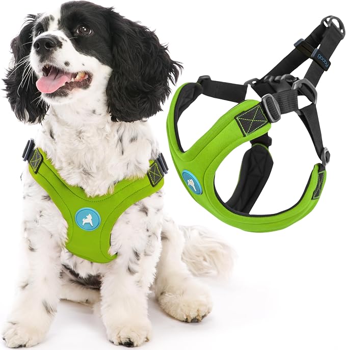 Gooby Escape Free Sport Dog Harness, Choke-Free, Lime, Large | Patented escape-free frame; Reduces choking; 4-point adjustment; Soft neoprene padding; Durable webbed straps