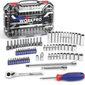 WORKPRO 70-Piece 1/4" Drive Socket Set with Quick-Release Ratchet, Metric and SAE for Auto Repairing & Household, W003068A