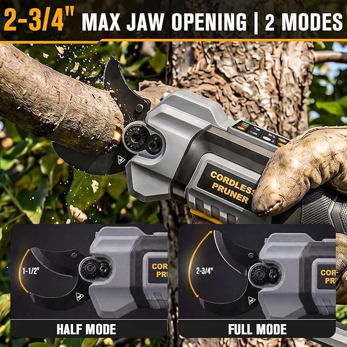 2-3/4" Cordless Pruning Shears Compatible with DeWalt 20V MAX Battery | Brushless Motor Electric Pruner for Gardening , SK5 Non-Stick Blades, Dual Cutting Modes, LED Display (Battery Not Included)