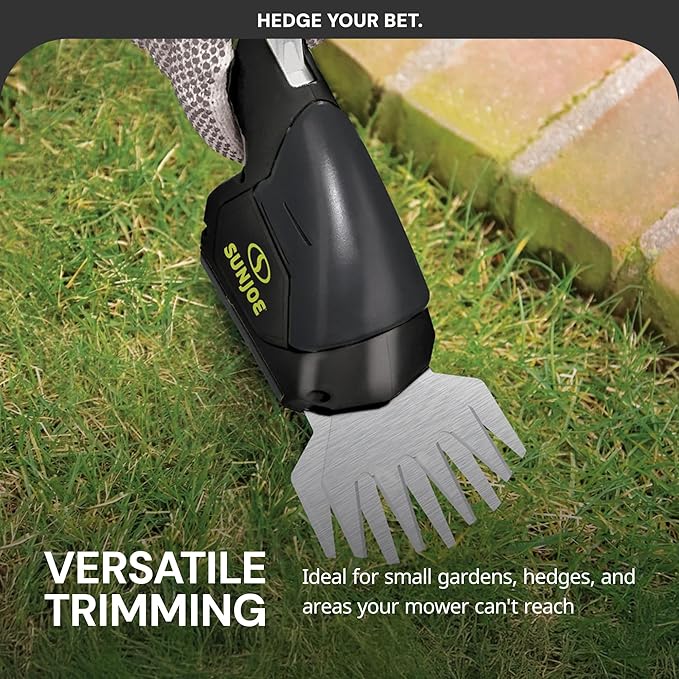Sun Joe 2 in 1 Cordless 7.2V Handheld 4" Grass Shear and 6" Hedge Trimmer, Battery Powered, Built-in Safety Switch and Blade Safety Cover