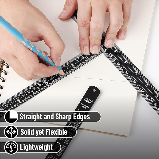 Mr. Pen- Metal Straight Edge Ruler, 4 pcs, 6", 8", 12", 14", Black, Stainless Steel Ruler Set, Imperial & Metric Measurements for Drawing, Home, Office, Engineering