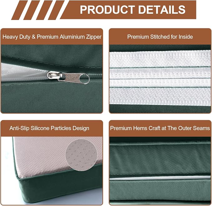 14 Piece Outdoor Patio Cushion Covers Replacement, Waterproof Outdoor Furniture Cushion Covers, Fit 7 Pcs 6 Seater Wicker Rattan Patio Conversation Sofa Set,Dark Green,25.6x25.6