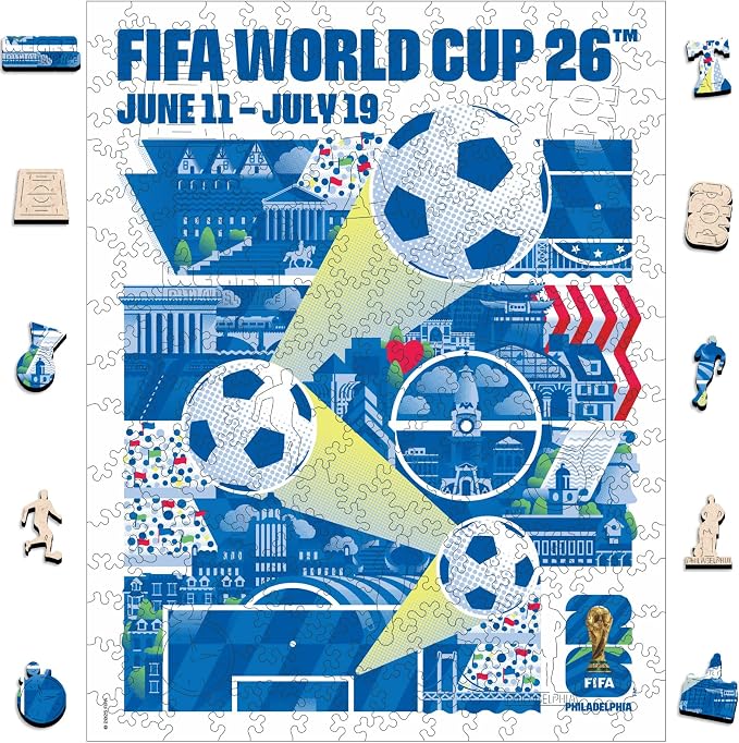 FIFA World Cup 2026 City Puzzle Philadelphia Poster - Wooden Puzzle for Adult, 200 Pieces Unique Shape Puzzle, 5MM Thick, Creative Collectible Gift for Fans, Officially Licensed Product, 9.3x11.8''