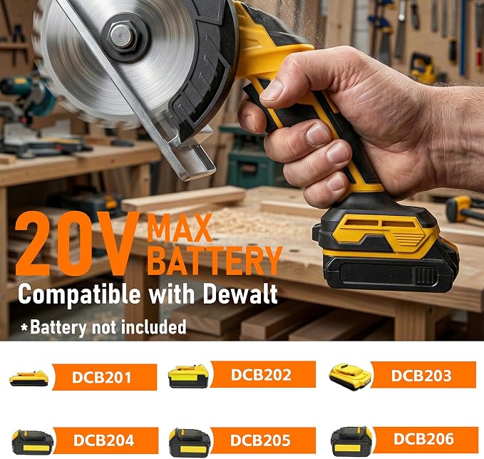 6 In Brushless Circular Saw Compatible with Dewalt 20V Battery(NO Battery) | Cordless Circular Saw with Tool Bag,Guide Ruler,6" Blade,2" Cutting Depth,0-45°Bevel for Wood,PVC and Plastics