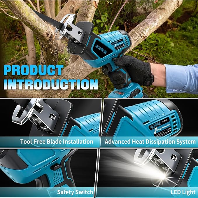 Mini Reciprocating Saw, 21V 3 Variable Speed, 0-3500 Brushless Motor Cordless Powered Saw with 2x4.0Ah Battery, Tool-Free Blade Change, LED Work Light, Hand Recíproca for Woods/Metal/Plastic