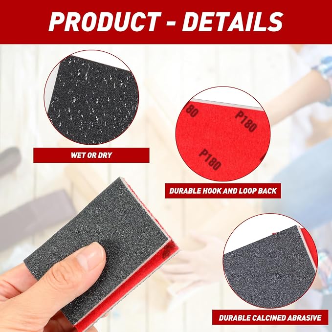24 Pcs Sanding Sponge 1200-1500 Grit, Washable & Reusable Sanding Blocks for Wood, Metal, Drywall, Glazing, Wet Dry Sandpaper for Smooth Finishing