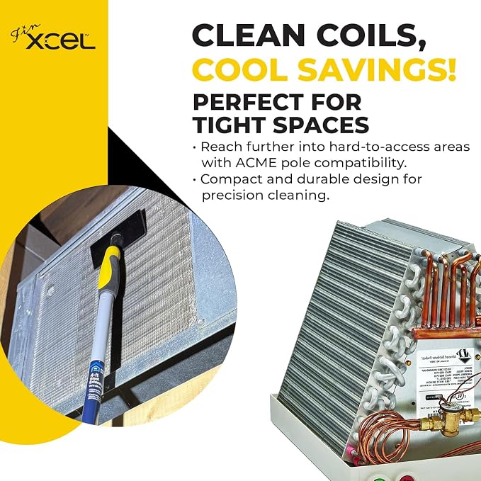 Coil Cleaning Brush for HVAC & AC – Evaporator & Condenser Coil Cleaner Tool, 135° Stainless Steel Pins, Heavy-Duty for Tight Spaces, Safe for Delicate Fins, ACME Pole Compatible