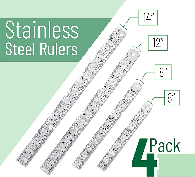Mr. Pen- Metal Straight Edge Ruler, 4 pcs, 6", 8", 12", 14", Stainless Steel Ruler Set, Imperial & Metric Measurements for Drawing, Home, Office, Engineering