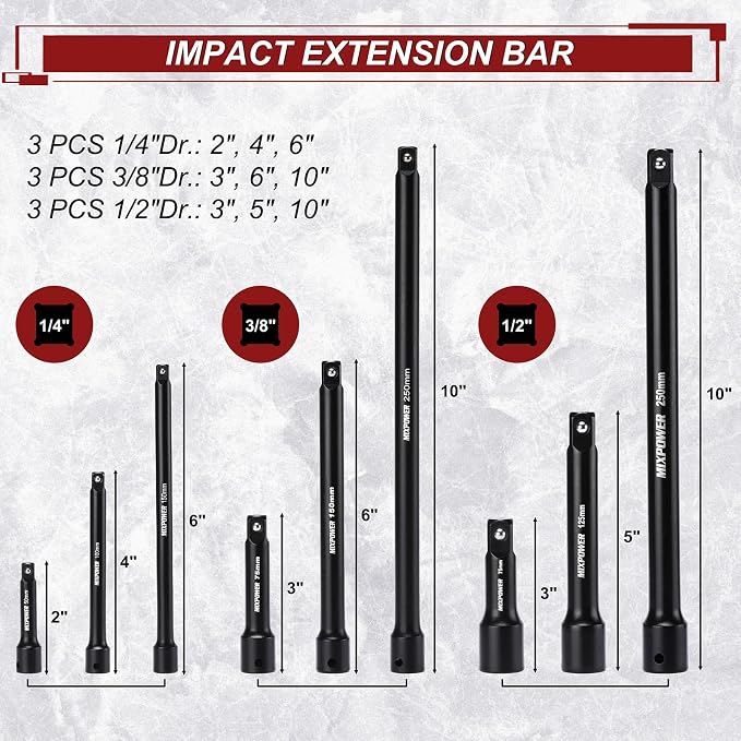 MIXPOWER 153 Pieces 1/4"&3/8"&1/2" Drive Mechanic Tool Set,Metric/SAE,6-Point,Deep and Shallow Sockets,Impact Universal Joint Swivel Sockets,Impact Socket Extension Bar