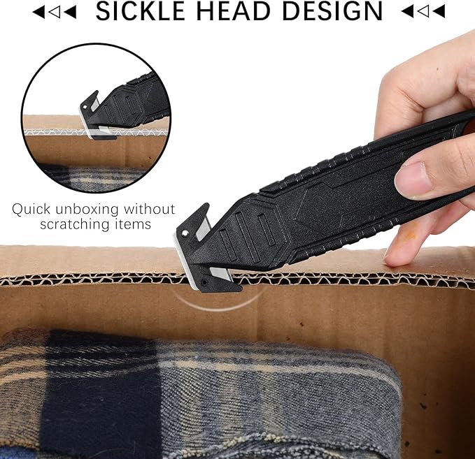 Therwen 50 Pcs Safety Box Cutter Knife of Stainless Steel Concealed Blade Package Opener with Tape Splitter for Carton Cardboard Wrap Letter Work Bag Straps Film Utility Tool (Black)