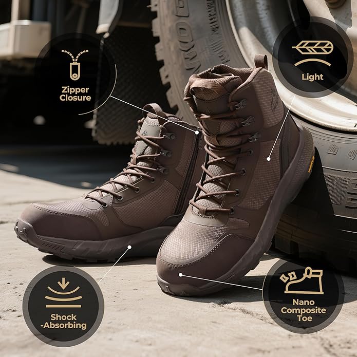 NORTIV 8 Men's Composite Toe Work Boots – 8'' Lightweight ASTM F2412-24 & ASTM F2913-24 Safety Boots with Side Zipper for Construction & Warehouse, Metrostrike-Nano