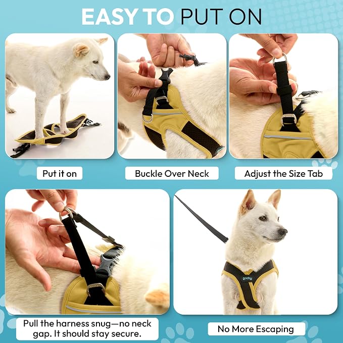 Gooby Escape Free Easy Fit X Step-in Dog Harness, Miami Yellow, Small | Patented escape-free, tightens on back-out; Choke-free X-frame + V-neck; Quick-release buckle; Reflective trim
