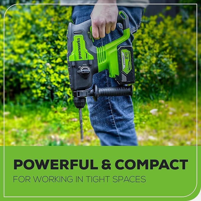 Greenworks 24V Cordless Rotary Hammer, 2.1 Joules, Brushless Motor, 1" SDS Plus Rotary Hammer Drill, 4 Modes, LED Light, 4Ah Battery & Charger Included, Ideal for Concrete, Masonry & Demolition