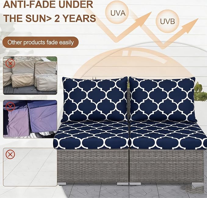 14 Piece Outdoor Patio Cushion Covers Replacement, Waterproof Outdoor Furniture Cushion Covers, Fit 7 Pcs 6 Seater Wicker Rattan Conversation Sofa Set,Geometry(Only Cover) 25.6x25.6