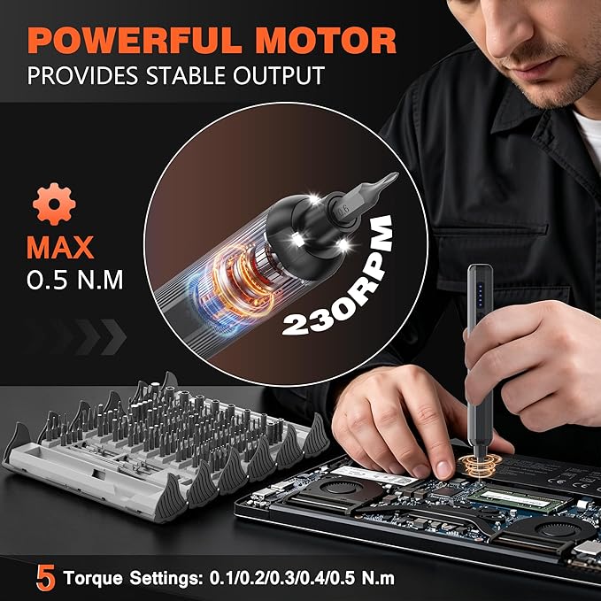 138-IN-1 Electric Screwdriver Set Cordless, Rechargeable Screw Driver with LED Light, 120 Precision Bits, Magnetic Storage Professional Home Repair Tool Kit for Electronics, Camera, Watch, PC RC, Gray