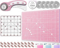 Rotary Cutter Set - Quilting Kit incl. 45mm Fabric Cutter, 5 Replacement Blades, A4 Cutting Mat, Acrylic Ruler and Craft Clips - Ideal for Crafting, Sewing, Patchworking, Crochet & Knitting (Pink, A4)