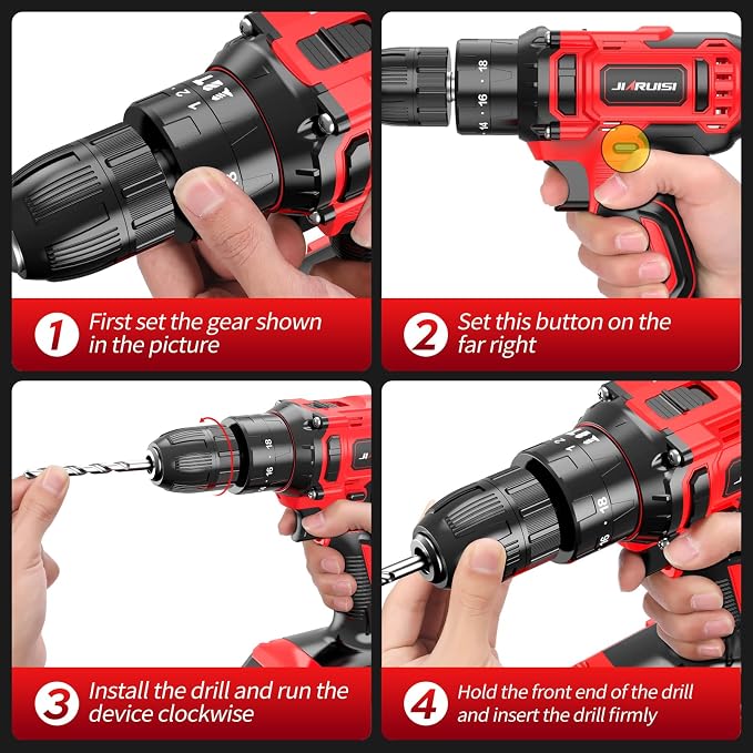 20V Cordless Drill, Electric Power Drill Set with Battery Charger and Carrying Case, 3/8” Keyless Chuck, 2 Variable Speed, 18+3 Torque, 72pcs Driver Bits and Belt Hook, Red