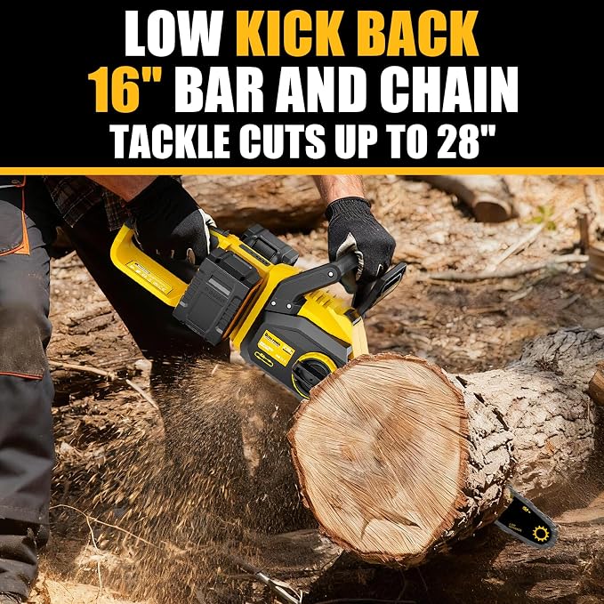 40V(20V*2) 16" Brushless Chainsaw Cordless, Electric Chainsaw Fully Compatible with Dewalt 20V MAX, Auto-Oiling, Tool-Free Tensioning, Safety Chain Brake, Batteries and Charger Not Included