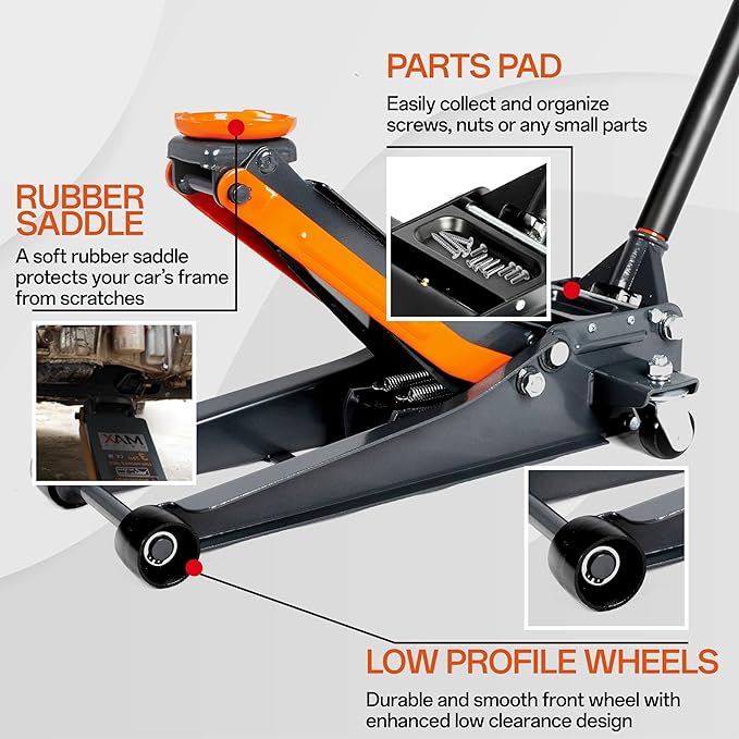 Maxority 3-Ton (6600lbs) Low Profile Hydraulic Heavy-Duty Steel Floor Jack with Dual Pistons Quick Lift Pump, Home and Workshop Car Maintenance for Various Vehicles (Random Color, 3 Ton Low Profile)