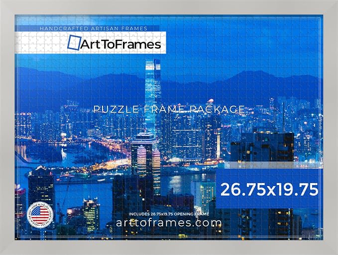 ArtToFrames Puzzle Frame for Buffalo Games 1000 Piece Jigsaw Puzzles, 26.75x19.75 Inch (68x50 cm), Antique White Engineered Wood with Economy Acrylic, Ready to Hang Puzzle Display