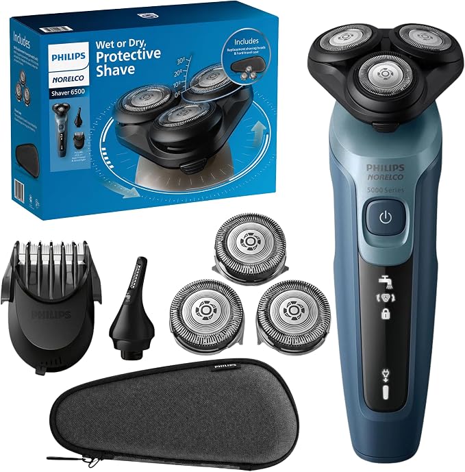 PHILIPS AquaTouch Wet & Dry Electric Shaver for Men, Rechargeable Rotary Razor with ComfortCut Blades and Precision Trimmer 5D Flex Head-Packaging May Vary