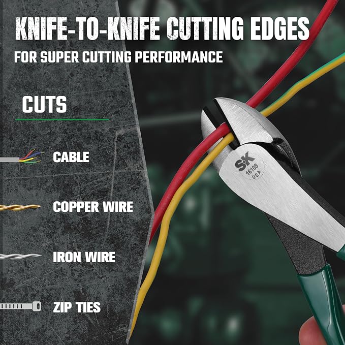 SK Tools USA Heavy Duty Diagonal Cutting Pliers, 8" Long | 16108