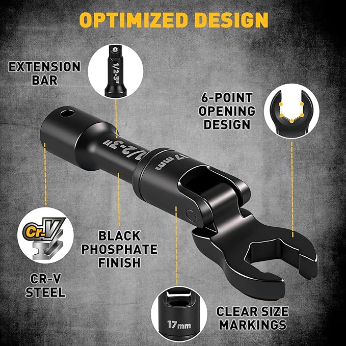 ELEAD 8-Piece Flex Head Crows Foot Wrench Set, Metric 12 14 16 17 18 19 mm with Extension Bar, 3/8" & 1/2" Drive Crowsfoot Line Wrenches Set, Access Fasteners in Tight Spaces
