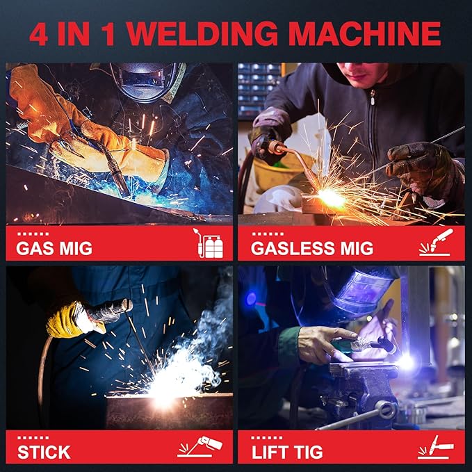160A MIG Welder, 4 in 1 Gas/Gasless MIG Flux Core/Lift TIG/Stick Welder Machine 110V 220V with Large LED Display, Portable IGBT Inverter with Synergy for Metal Repair and Beginners