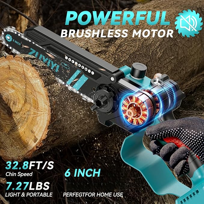 Mini Chainsaw 6 Inch Cordless for Makita 18V Battery, Brushless Handheld Small Chain Saw with Auto Oiler, Electric Chainsaw for Garden Courtyard Tree Branch Wood Cutting (Battery NOT Included)