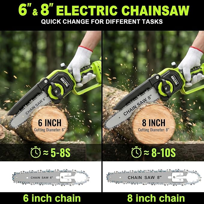 TNELTUEB Mini Chainsaw, 6" & 8" Cordless Electric Chainsaw, 4.0Ah Batteries | 2 Battery Powered Chainsaw, 1000W Brushless Handheld Chainsaw For Tree Trimming, Auto Oiler, Small Chain Saw Gift For Men Dad