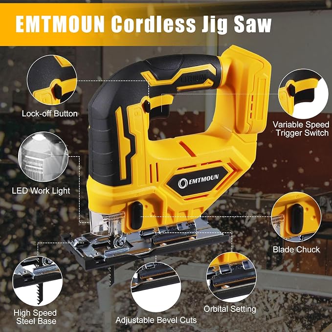 Cordless Jig Saw Compatible with Dewalt 20V Max Battery, Jigsaw For 3 Orbital Settings, 3200RPM, 0-45° Bevel Cuts, Jigsaw Tool with LED Light (Battery Not Included)