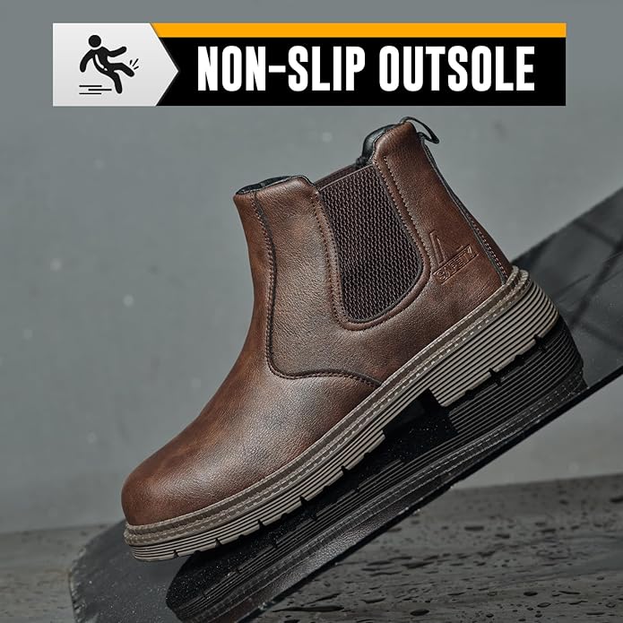 Unisex-Adults Steel Toe Chelsea Boots, Men's Industrial Construction Shoes, Waterproof, Lightweight, Comfortable, Non-slip Safety Boots