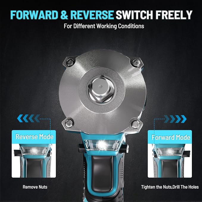 GEVEELIFE 450N.m/332Ft-lbs Brushless Impact Wrench,1/2" Cordless Impact Gun with 4.0Ah Battery & 4 Sockets, Electric Impact Driver for Car/DIY Furniture/Lawn Mower/blue (450N)