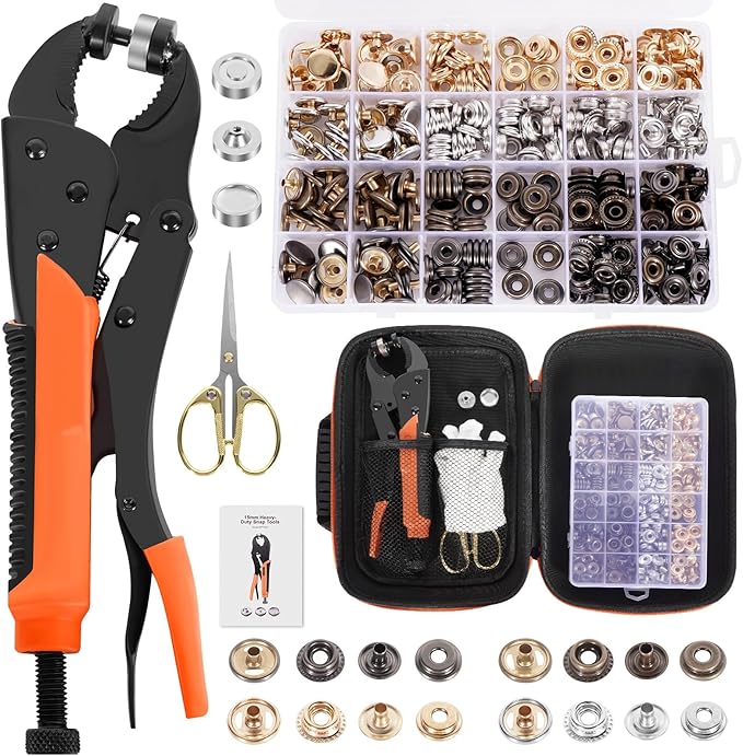 Heavy Duty Snap Fastener Tool – 100 PCS 15mm Snap Button kit with Pliers for Metal Snaps Snap Repair Kit, Repairing Boat Covers, Canvas, Fabric, Tarps