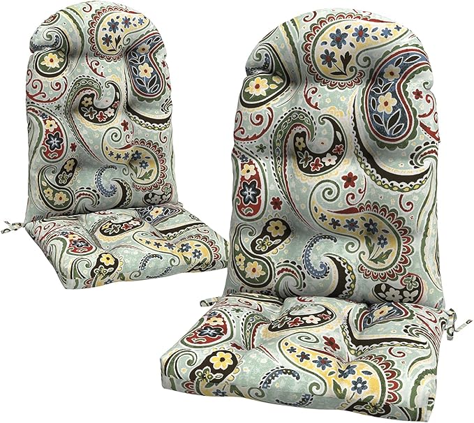 LVTXIII 2 Pack Outdoor Adirondack Chair Cushions, 44x19x4 Inch Water Repellent Patio Cushions for Rocking Chairs, Thick Tufted High Back Seat Cushion Set, Paisley Light Cyan