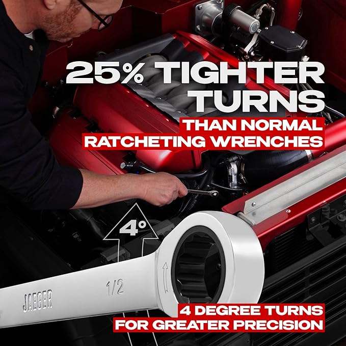 Jaeger 1/2 Inch Ratchet Combination Wrench, 90-Tooth, Chrome Vanadium, SAE