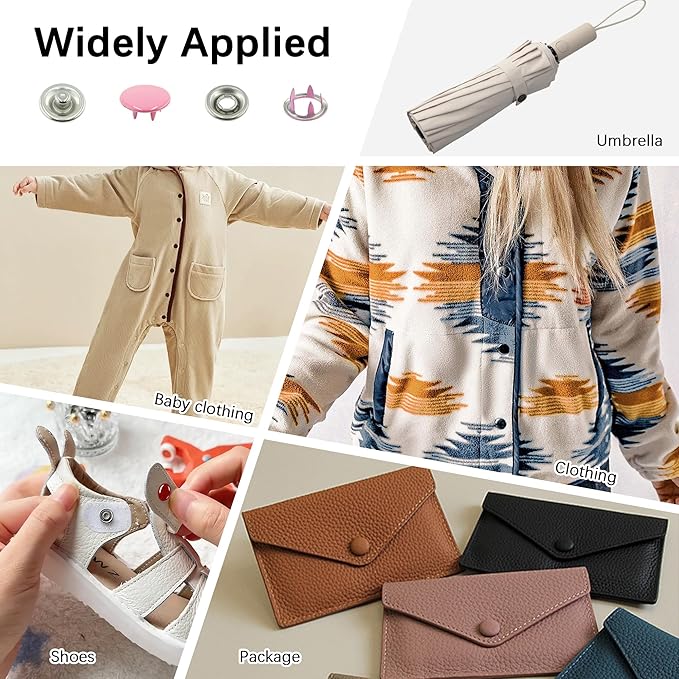 240 Sets Snaps Buttons Fastener kit Hollow Steel Prong Snaps Buttons with Pliers Press Tool for DIY Crafts Clothes Hats Bags Sewing (Hollow & Solid)