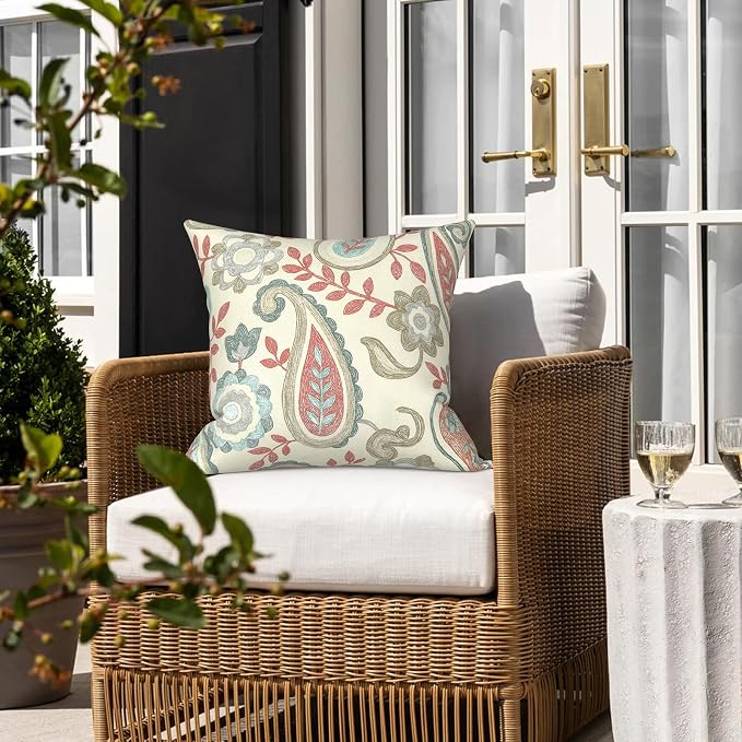 LVTXIII 2 Pack Outdoor Pillows 18x18 Inch, Square Throw Pillows with Inserts, Decorative Water-Repellent Pillow Cushions for Patio Furniture and Garden Sofa, Paisley Vintage