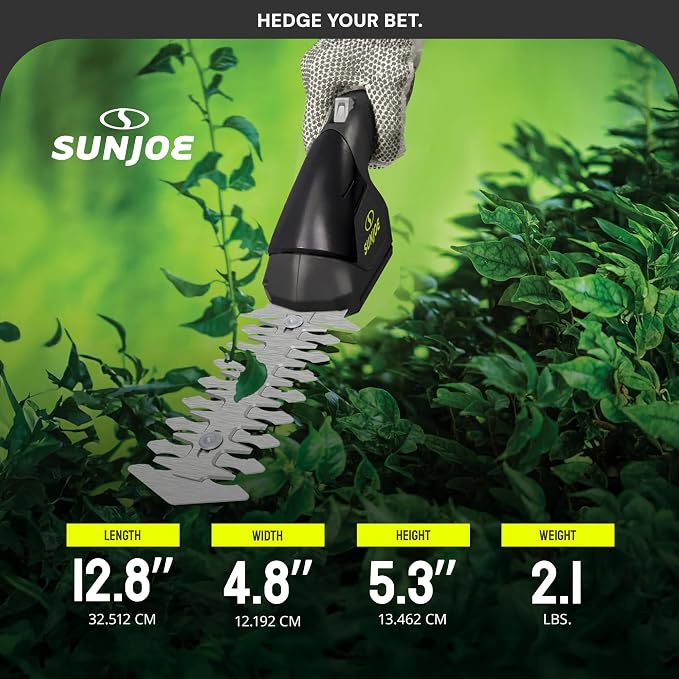 Sun Joe 2 in 1 Cordless 7.2V Handheld 4" Grass Shear and 6" Hedge Trimmer, Battery Powered, Built-in Safety Switch and Blade Safety Cover