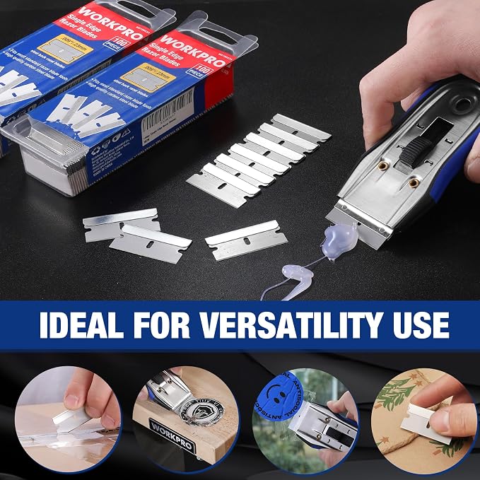 WORKPRO 400-Pack Single Razor Edge Blades, Industrial Scraper Razor Blades, High Carbon Steel One Edge Razor Blades